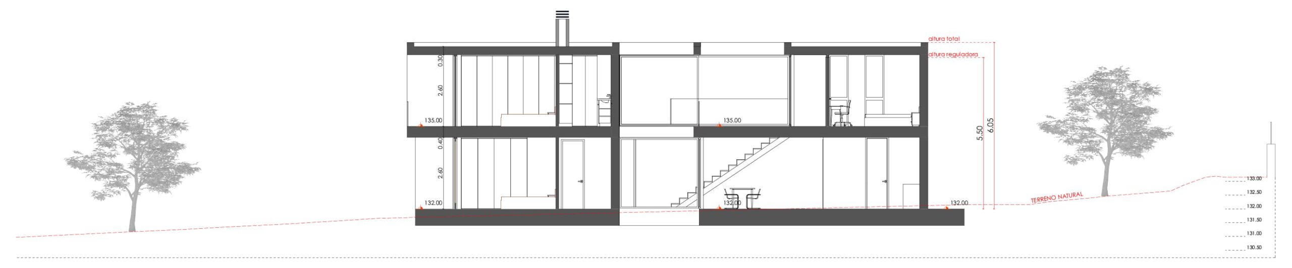 Plano vista interior lateral del edificio